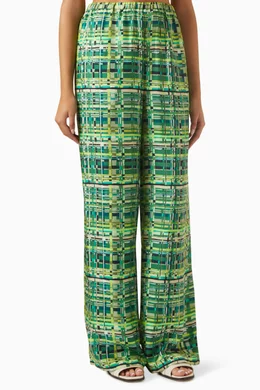 Buy Ferragamo Green Plaid Trousers in Silk Twill for Women in UAE
