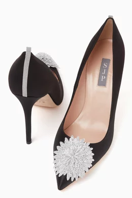 Black top embellished pumps