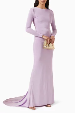 Buy Yousef Akbar Purple Backless Long sleeve Dress in Jersey for