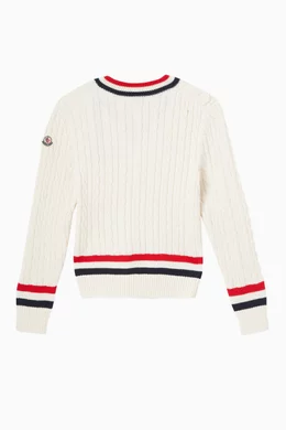 Buy Moncler Enfant Neutral Tricolour Striped V neck Sweater in