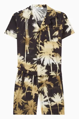 Buy MSGM Black Palm Tree Print Shirt in Cotton Online for Boys ...