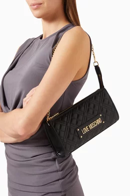 Buy Love Moschino Black Quilted Small Shoulder Bag in Faux Leather