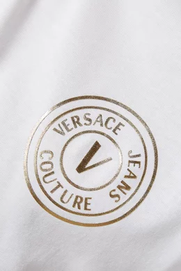 Buy Versace Jeans Couture White V Emblem Foil Logo T shirt in Cotton Jersey for Men in UAE Ounass