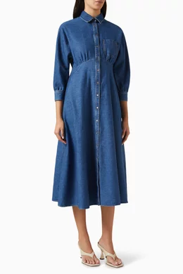 Buy Weekend Max Mara Blue Yemen Shirt Midi Dress in Denim for Women in UAE