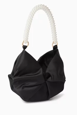 Buy 0711 Tbilisi Black Small Rosh Pearl Tote Bag in Satin for