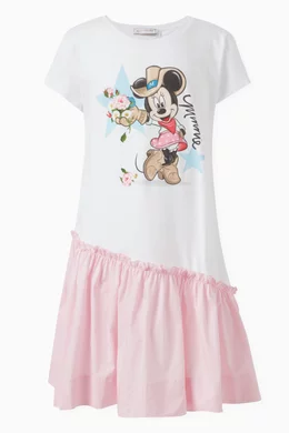 Buy Monnalisa Pink x Minnie Mouse Two tone Ruffled Dress in