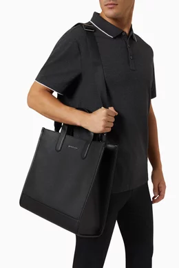 Buy Michael Kors Black Hudson Tote Bag in Pebbled Leather for Men
