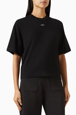 Buy Off White Black Embroidered Arrow T Shirt in Cotton for Women