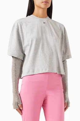 Buy Giuseppe di Morabito Grey Crystal embellished Glove T shirt in