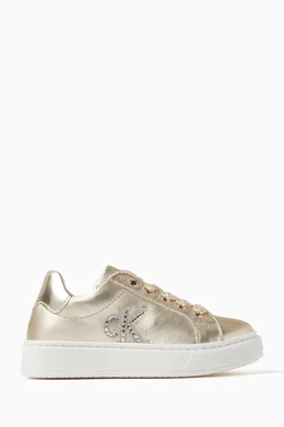 Buy Calvin Klein Gold Logo Lace up Sneakers in Metallic leather for Girls in UAE Ounass