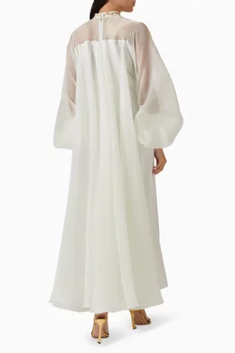 Buy Designer s Empire White Embellished Cape Dress in Crepe