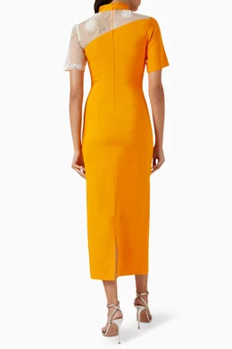 Buy Mimya Orange High neck Midi Dress in Viscose for Women in UAE