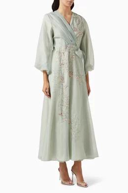 Buy Moonoir Blue Gem embellished Wrap Midi Dress in Organza for Women in UAE Ounass