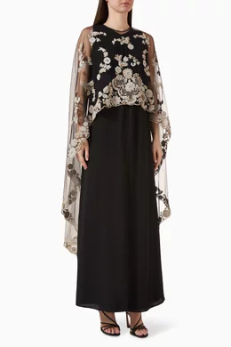 Buy Pankaj Nidhi Black Jules Overlay Maxi Dress in Poly