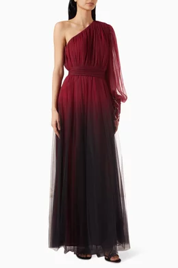 Buy NASS Burgundy One shoulder Ombr Dress for Women in UAE Ounass