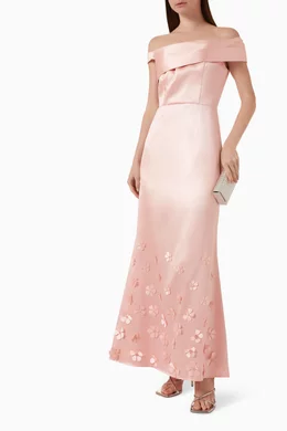 Buy NASS Pink One Shoulder Flower Maxi Dress in Mikado for Women