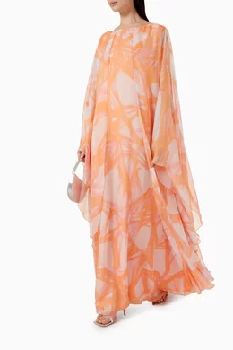 Buy Tha Seen Orange Printed Kaftan in Chiffon for Women in UAE Ounass