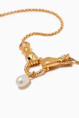 Harris Reed In Good Hands Drop Pendant Necklace | 18ct Gold Plated/Pearl &  Black Onyx