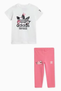 Buy adidas White x Hello Kitty T shirt Dress Leggings Set in