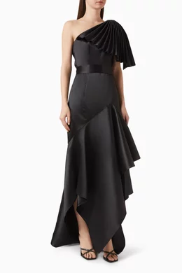 Buy NASS Black Ruffled One shoulder Dress in Mikado for Women in