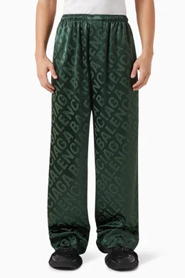 Buy Balenciaga Green Unisex All over Logo Pyjama Pants in Jacquard for UNISEX in UAE Ounass