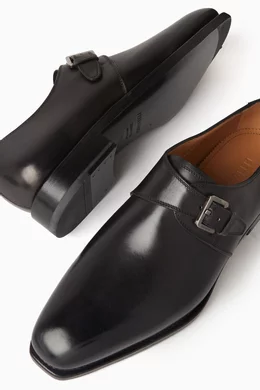 Mens black leather monk hotsell strap shoe