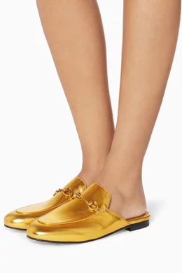 Buy Gucci Multicolour Metallic Gold Princetown Leather Loafers For