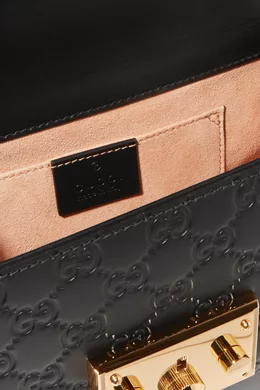 Gucci padlock embossed leather tote in black deals