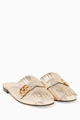Buy Gucci Gold Platinum Metallic Marmont Laminate Leather Slippers For Women Online Ounass UAE