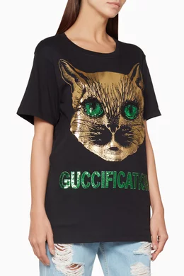 Buy Gucci Black Black Sequin Embellished Guccification T Shirt For Women Online Ounass UAE