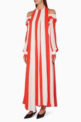 Buy Monse Red Red White Cold Shoulder Stripe Dress For Women Online Ounass UAE