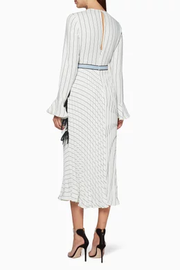 Buy Self Portrait White Monochrome Striped Pleated Dress For Women Online Ounass UAE