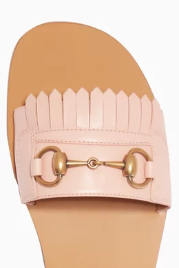Buy Gucci Pink Light Pink Fringe Leather Horsebit Slides For Women Online Ounass UAE