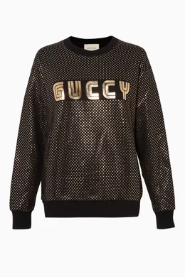 Buy Gucci Black Black Guccy Printed Oversized Sweatshirt For Women Online Ounass UAE