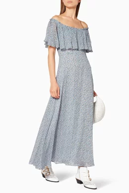 Buy LoveShackFancy Blue Light Blue Evelyn Floral Print Maxi Dress For Women Online Ounass UAE
