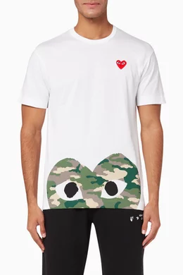 Buy Comme des Garçons PLAY White Camouflage Logo Print Cotton T