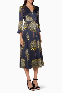 Buy WHISTLES Blue Navy Gabrielle Printed Wrap Dress For Women Online Ounass UAE