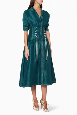 Buy Aje Blue Teal Corset Waist Rosalia Dress For Women Online Ounass UAE