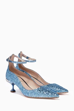 Buy Miu Miu Blue Pastel Blue Glitter Kitten Heel Pumps For Women Online Ounass UAE