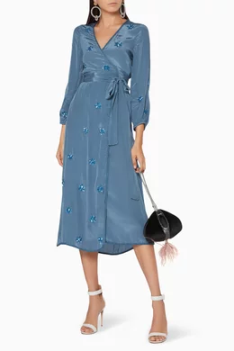 Buy MISA Blue Blue Sequin Flower Madalina Dress For Women Online Ounass UAE