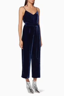 Buy L agence Blue Navy Jaelyn Velvet Jumpsuit For Women Online Ounass UAE