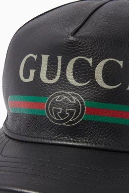 Buy Gucci Black Black Logo Leather Baseball Cap For Men  display picture 1