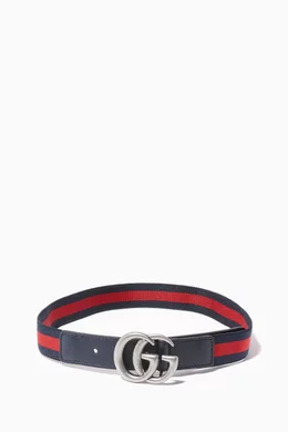 Buy Gucci Blue Striped GG Logo Belt For Boys Online Ounass UAE