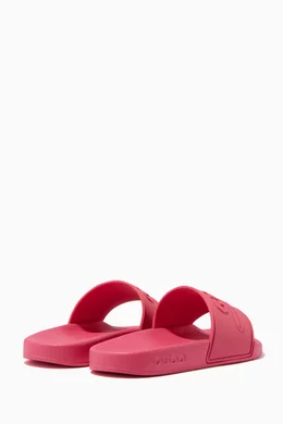 Buy Gucci Pink Fluorescent Fuchsia Logo Rubber Slides For Girls Online Ounass UAE
