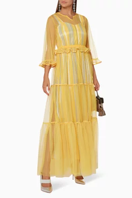 Yellow tulle maxi dress best sale