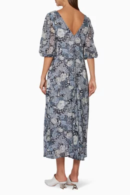 Buy Ganni Blue Blue Elm Georgette V Neck Printed Dress For Women Online Ounass UAE