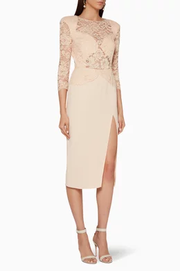 Buy Elisabetta Franchi Pink Lace Structured Cocktail Dress For Women Online Ounass UAE