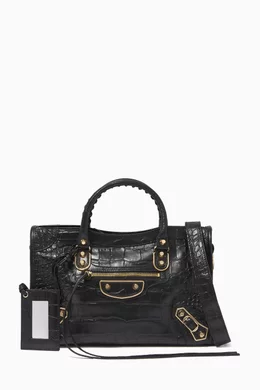 Buy Balenciaga Black Small Crocodile Embossed Classic Metallic Edge City Bag For Women Online Ounass UAE