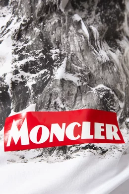 Buy Moncler White Mountain Print Logo T shirt For Men Online Ounass UAE