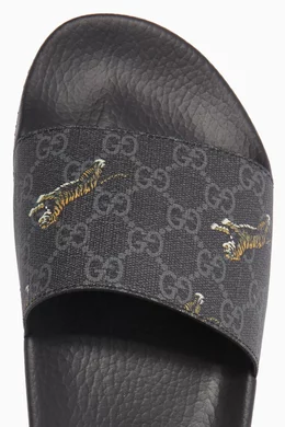 Buy Gucci Black GG Supreme Tigers Print Slides For Men Online Ounass UAE